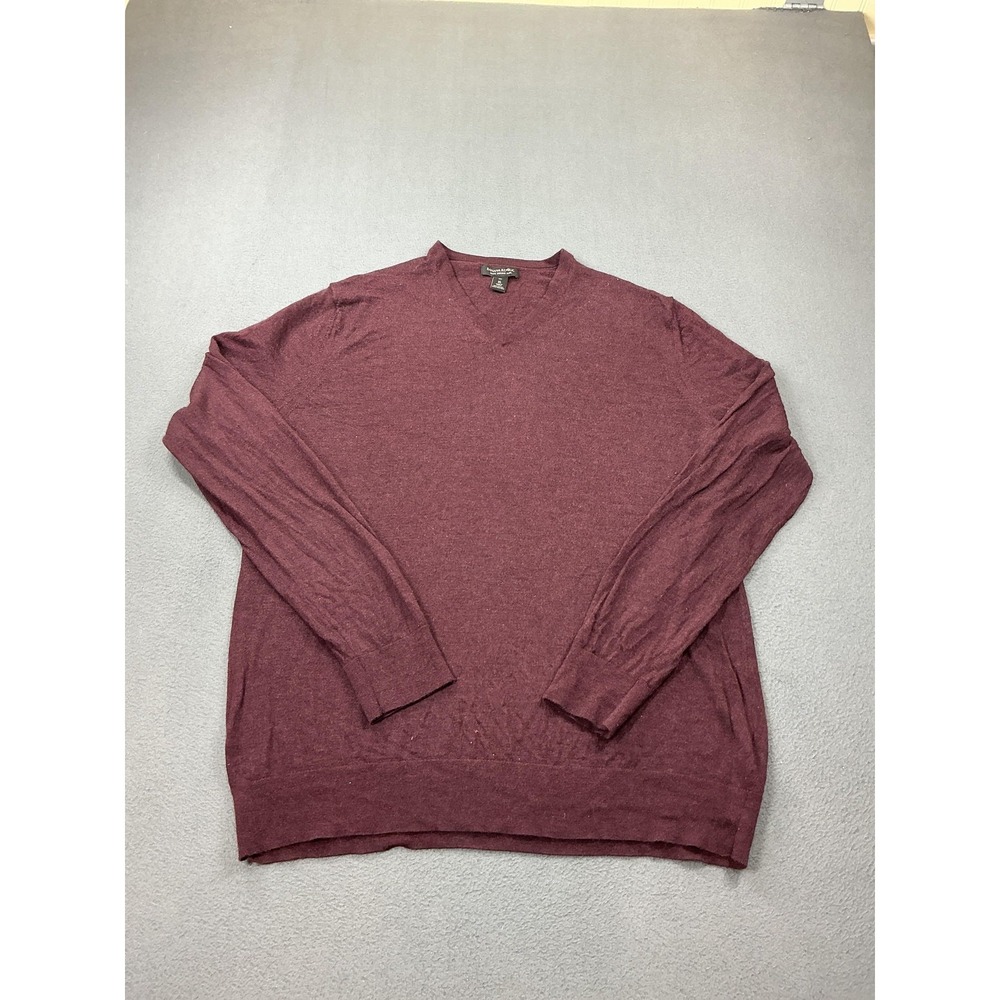 Banana Republic Sweater Mens XLT Red 100% Merino Wool‎ V Neck Knit Pullover